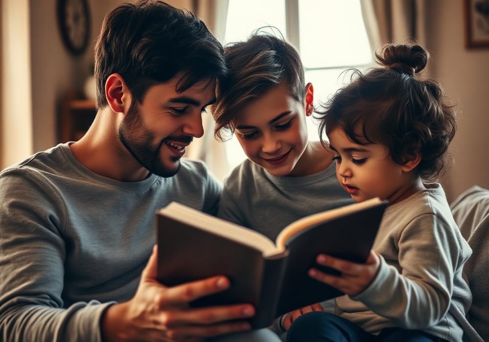 Parents reading a book with their children